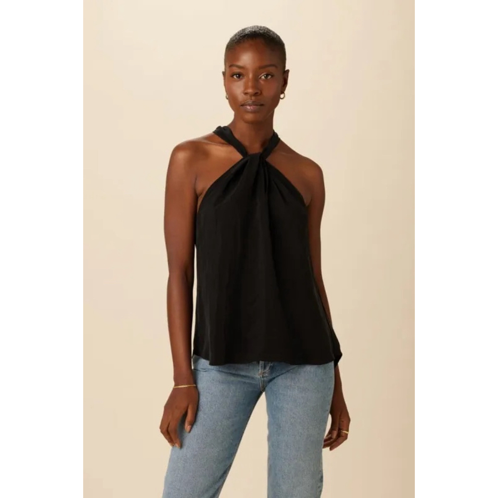 Amour Vert Black Halter Top 100% Cupro Sustainable Open Back Tie Detail Size Sm